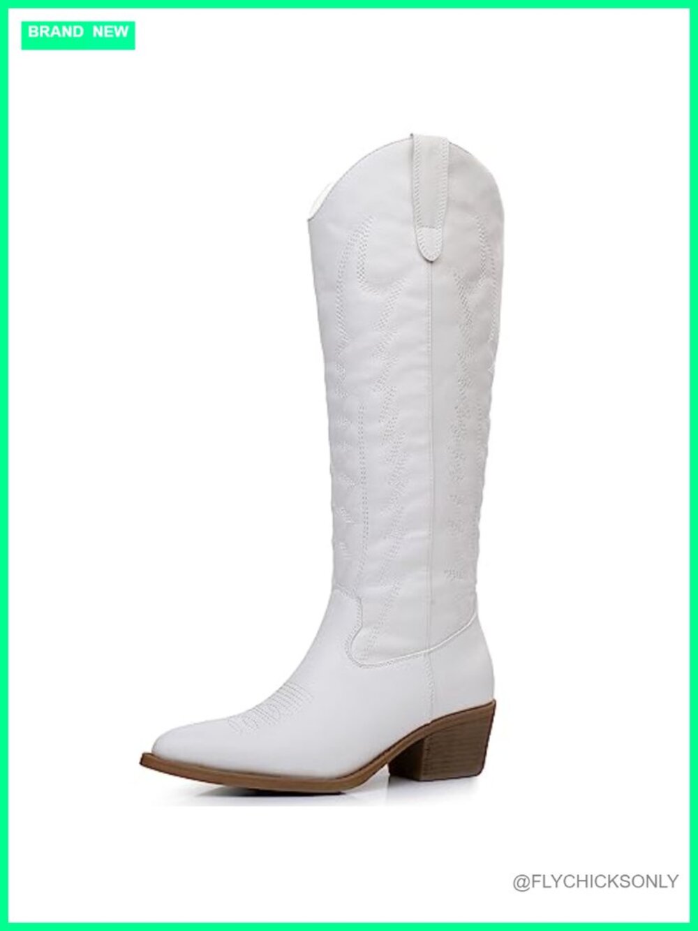 Knee High Western Cowboy Boots Faux Leather Pointed Toe